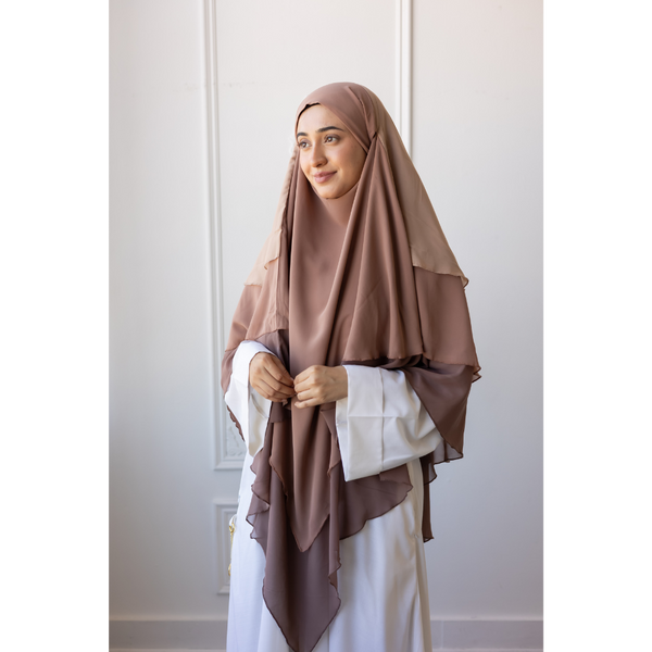 Chiffon Three Layered Princess Khimar - Ombré Cappuccino (C56)