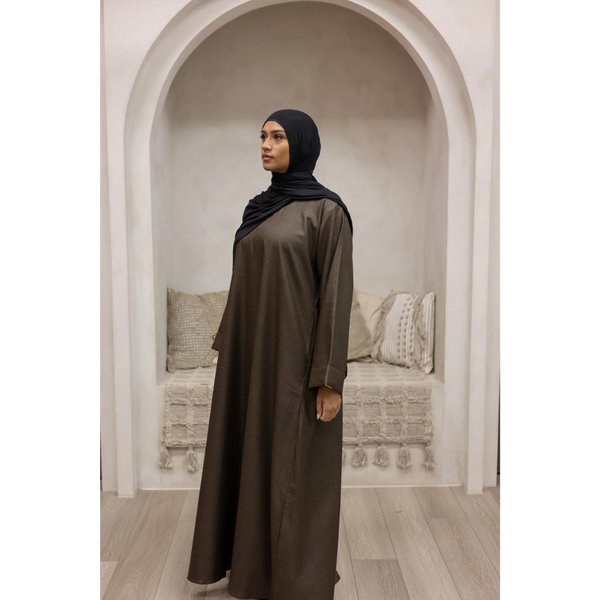 Luxury Linen Abaya in Toasted Oak