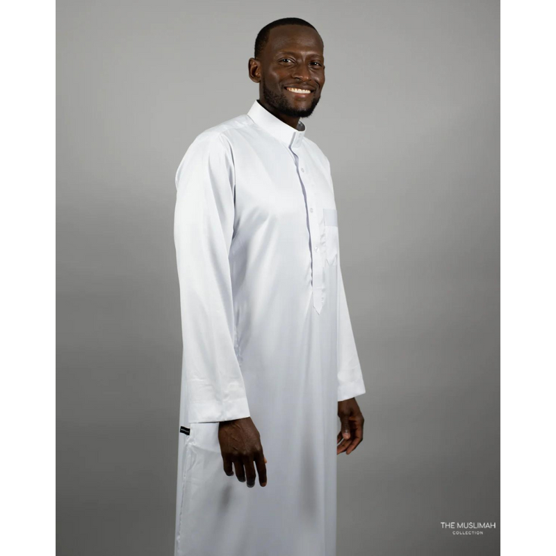 Saudi Collar Thobe Jubbah - White