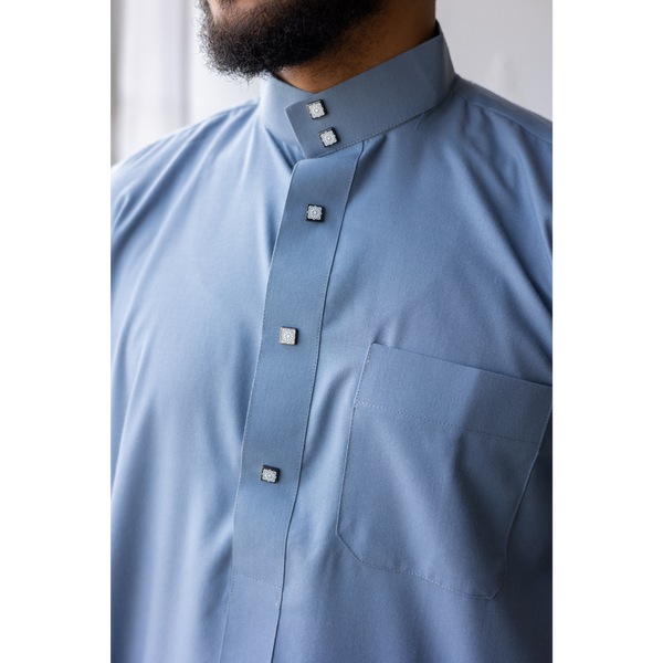 Saudi Collared Thobe Jubbah MC Cotton Blend (Light Cerulean)