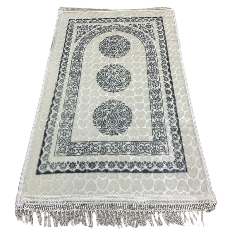 Grey & White Circular Oriental Design Prayer Mat