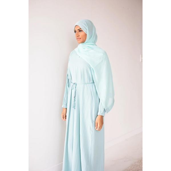 CLEARANCE SALE Pleated Crepe Abaya - Teal Mist  (SIZE 58)- 63,64