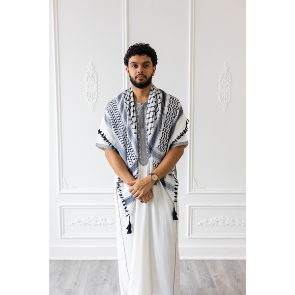 Black and White Patterned Imamah/Shemagh/Keffiyyah Arab Men's Scarf