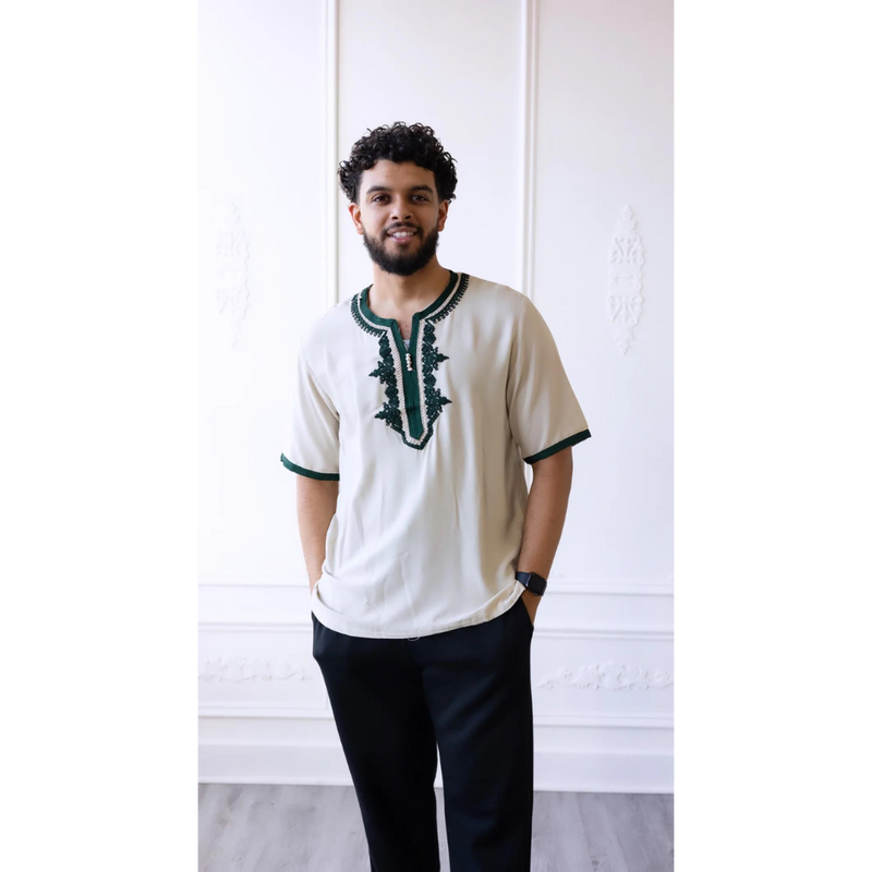 Moroccan T-Shirt (Off White and Forest)