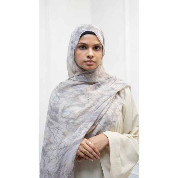 Printed Chiffon Hijab - Style 52 Aegean Marble