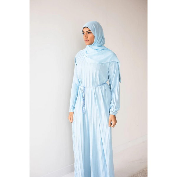 Sample Sale Pleated Crepe Abaya - Clear Sky Blue Final Sale Size 58