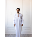 Omani Thobe (White & Khaki Brown Tassel)