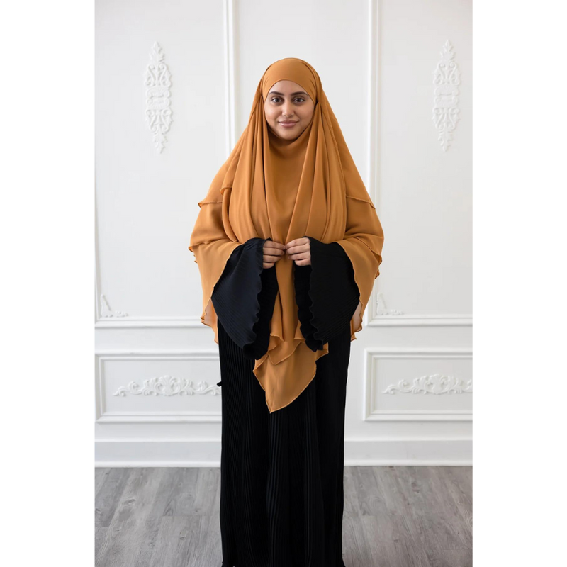 Chiffon Three Layered Princess Khimar - Honey Gold