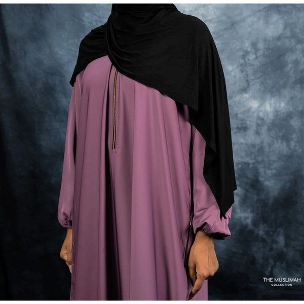 Golden Zipper Abaya with Matching Pockets - Dusty Pink (C44)