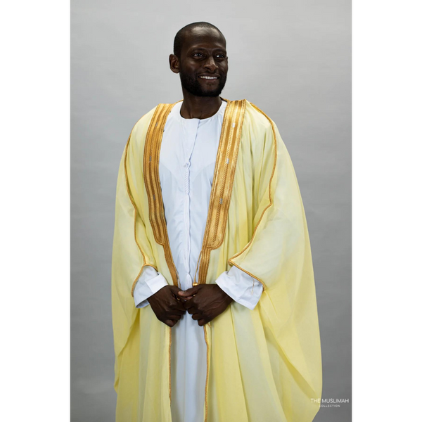 Embroidered Thobe Overcoat Arab Bisht Cloak (Corn Silk)