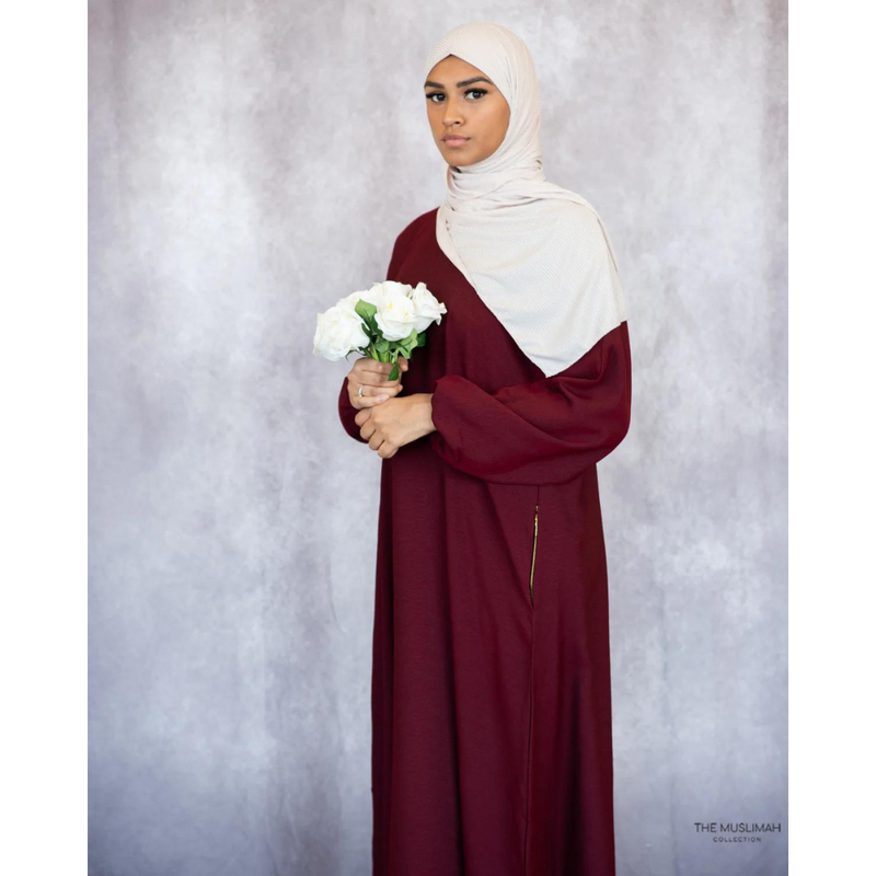 Sawda Textured Crepe Abaya Maroon