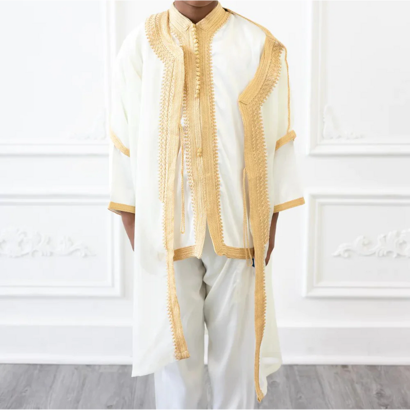 Sale Kids Moroccan Suit Set with Overcoat Golden White