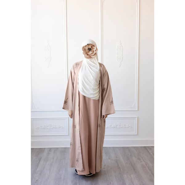 Linen Embroidered Palm Tree Design (Sakura Pink)