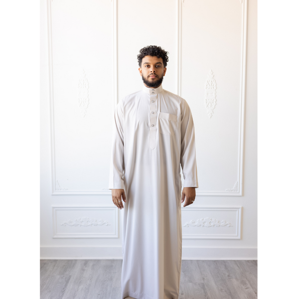 Saudi Collared Thobe Jubbah MC Cotton Blend - (White Dove)