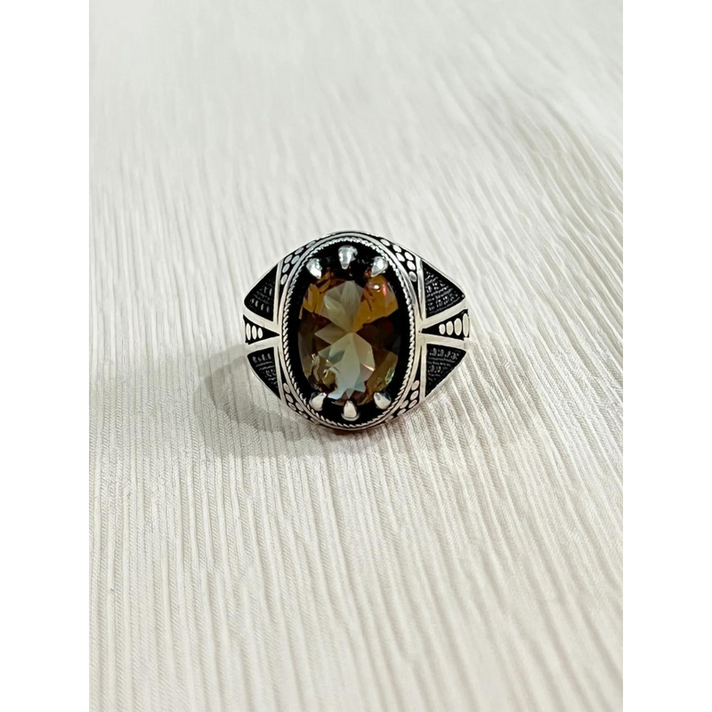 Citrine Real Sterling Silver Mens Islamic Ottoman Ring