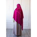 Floral Embroidered Chiffon Hijab Hand Work - Fuchsia