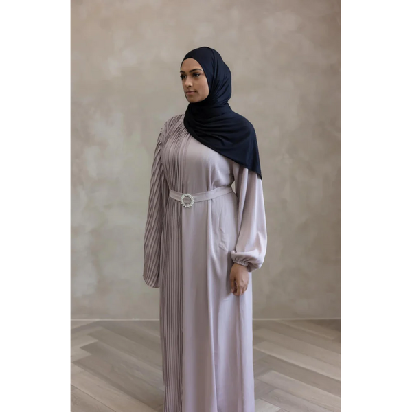 Sale Sawda Pleated Abaya with Stone Belt - Mink