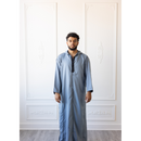 Moroccan Hoodie Thobe - Stone Blue with (Navy Blue, Fossil Grey & Black)