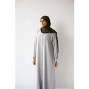 Button Front Abaya with Pleated Bishop Sleeves  - (Seize the Grey) - 72