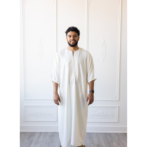 Moroccan 3/4 Sleeve Thobe (Steamed Milk)(C78)