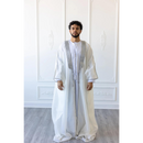 Embroidered Thobe Overcoat Arab Bisht Cloak Pure White on Silver