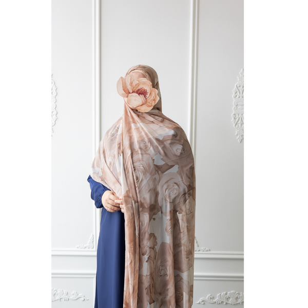 Printed Chiffon Hijab (Caramel Camelia)