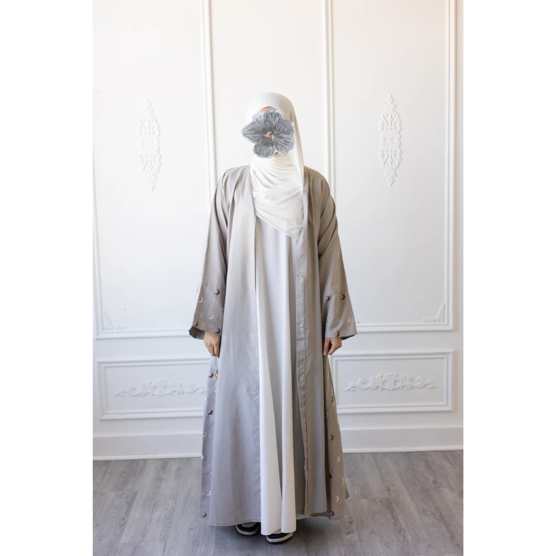 CLEARANCE SALE Linen Blend Embroidered Sleeve Moon Design (Mist)