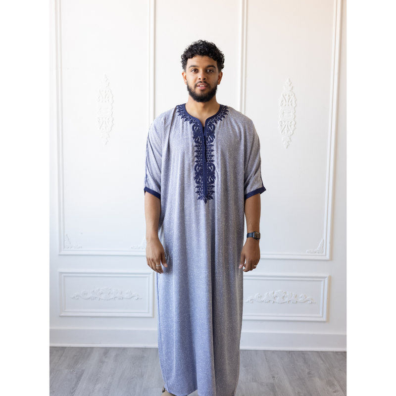 Moroccan 3/4 Sleeve Thobe - Glacier Gray & Jay Blue