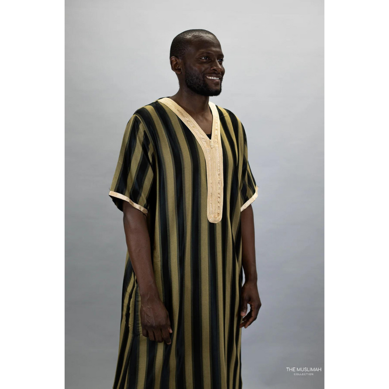 Moroccan Striped Thobe (Black and Gold)