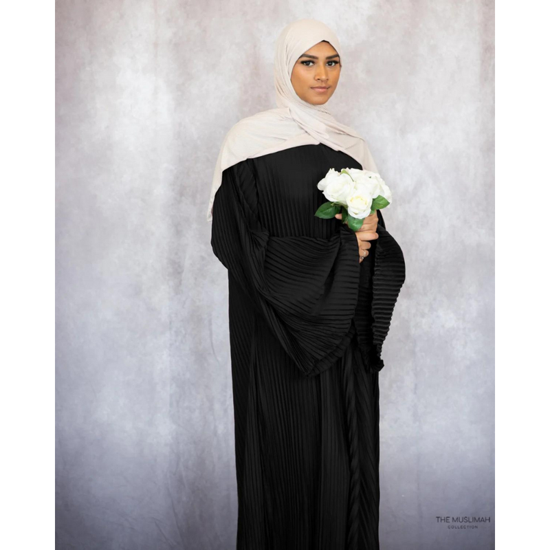 Pleated Plain Abaya - Black