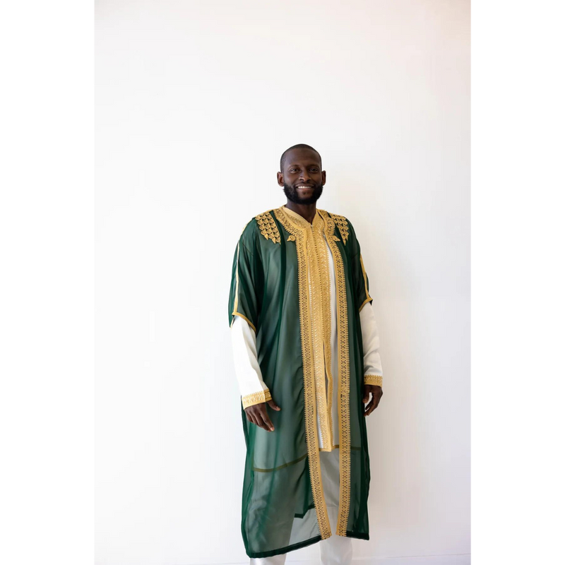 Moroccan Suit Set with Overcoat Golden Pine Green