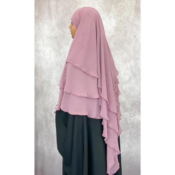 Chiffon Three Layered Princess Khimar - Dusty Pink (C58)