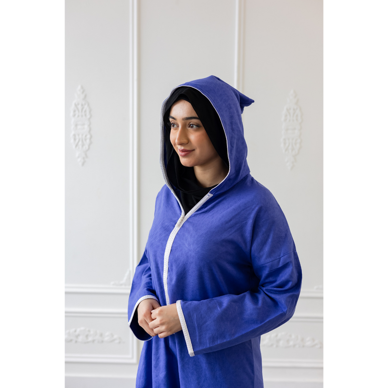 Moroccan Abaya Violet with White Embroidery