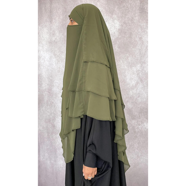 Chiffon Three Layered Princess Khimar - Moss Green