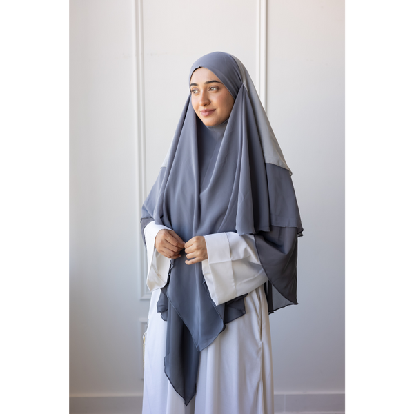 Chiffon Three Layered Princess Khimar - Ombré Grey (C56)