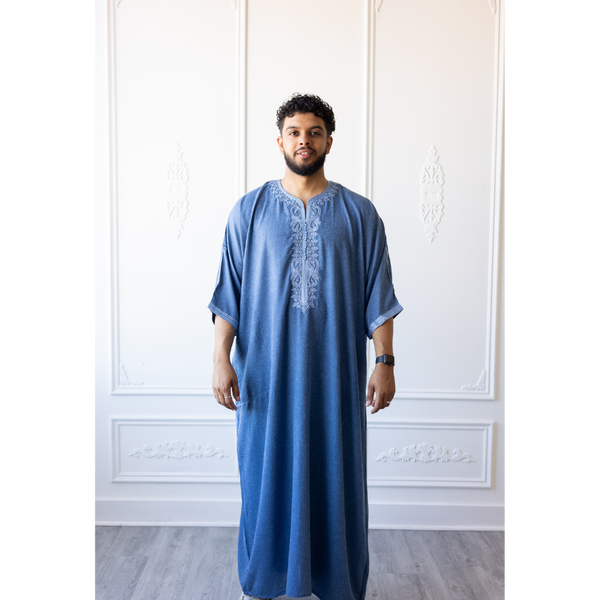 Moroccan 3/4 Sleeve Thobe - Maximum Blue