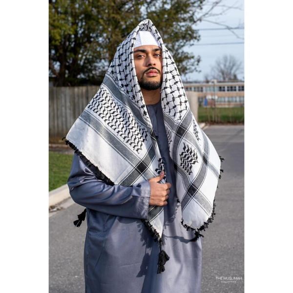 White and Black Imamah/Shemagh/Keffiyyah Arab Men's Scarf - Palestinian