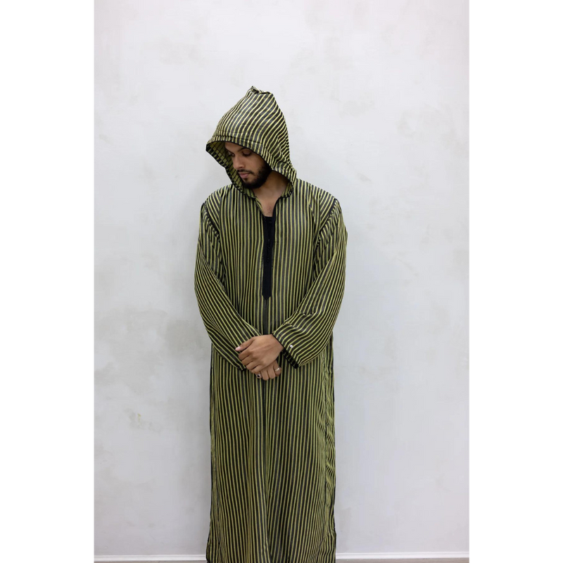 Moroccan Striped Style Hoodie Thobe - Forest Canopy