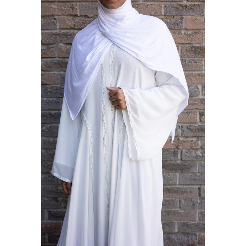 Fancy Wide Sleeved Chiffon & Sawda Eid Abaya White