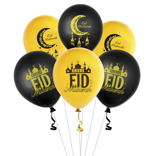 Pack of 12 Eid Mubarak Crescent Moon, Lanterns and Mosque Eid Balloons