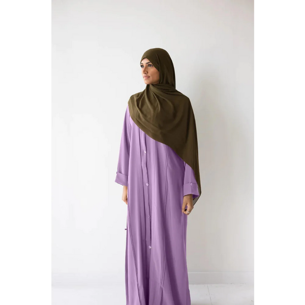 Crease Detail Button Abaya with Wide Sleeves  in Grape