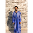 Moroccan Striped Hoodie Thobe (Sapphire Mist with Blue Embroidery)
