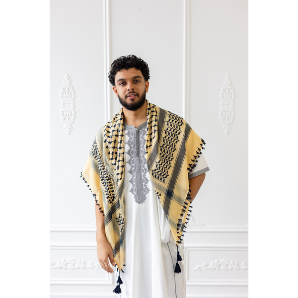 Beige and Black Imamah/Shemagh/Keffiyyah Arab Men's Scarf