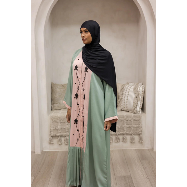 Sale Sawda Handwork Glam Abaya (Pistachio & Peachy Pink)