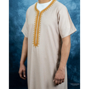 Moroccan Short Sleeve Thobe (Ivory and Gold)