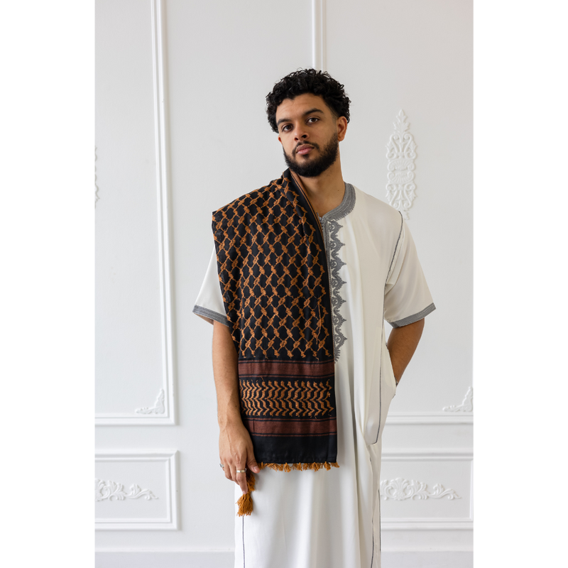 Caramel Brown and Black Imamah/Shemagh/Keffiyyah Arab Men's Scarf