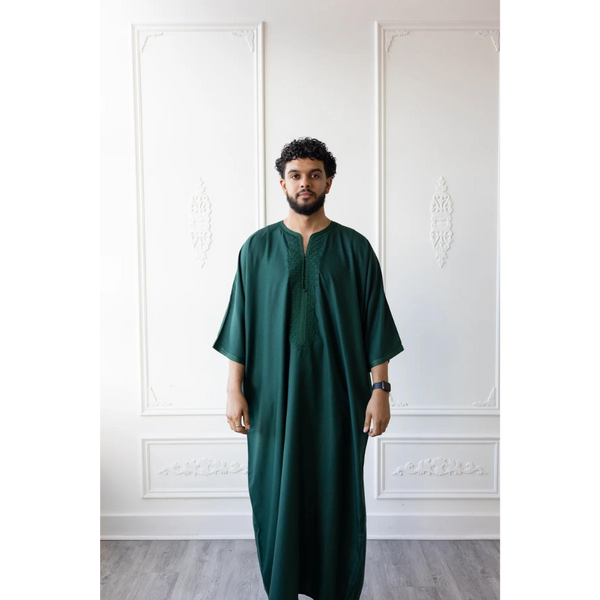 Moroccan 3/4 Sleeve Thobe - Emerald