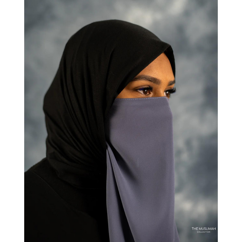 Smoke Grey Crepe Chiffon Elastic Half Niqab