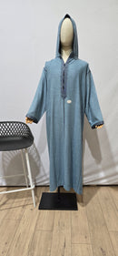 Moroccan Milifa Hoodie Thobe - Light Blue