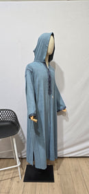 Moroccan Milifa Hoodie Thobe - Light Blue